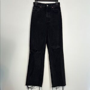 Zara Black Distressed High Rise Raw Hem Jeans. Size 2.
Tall.